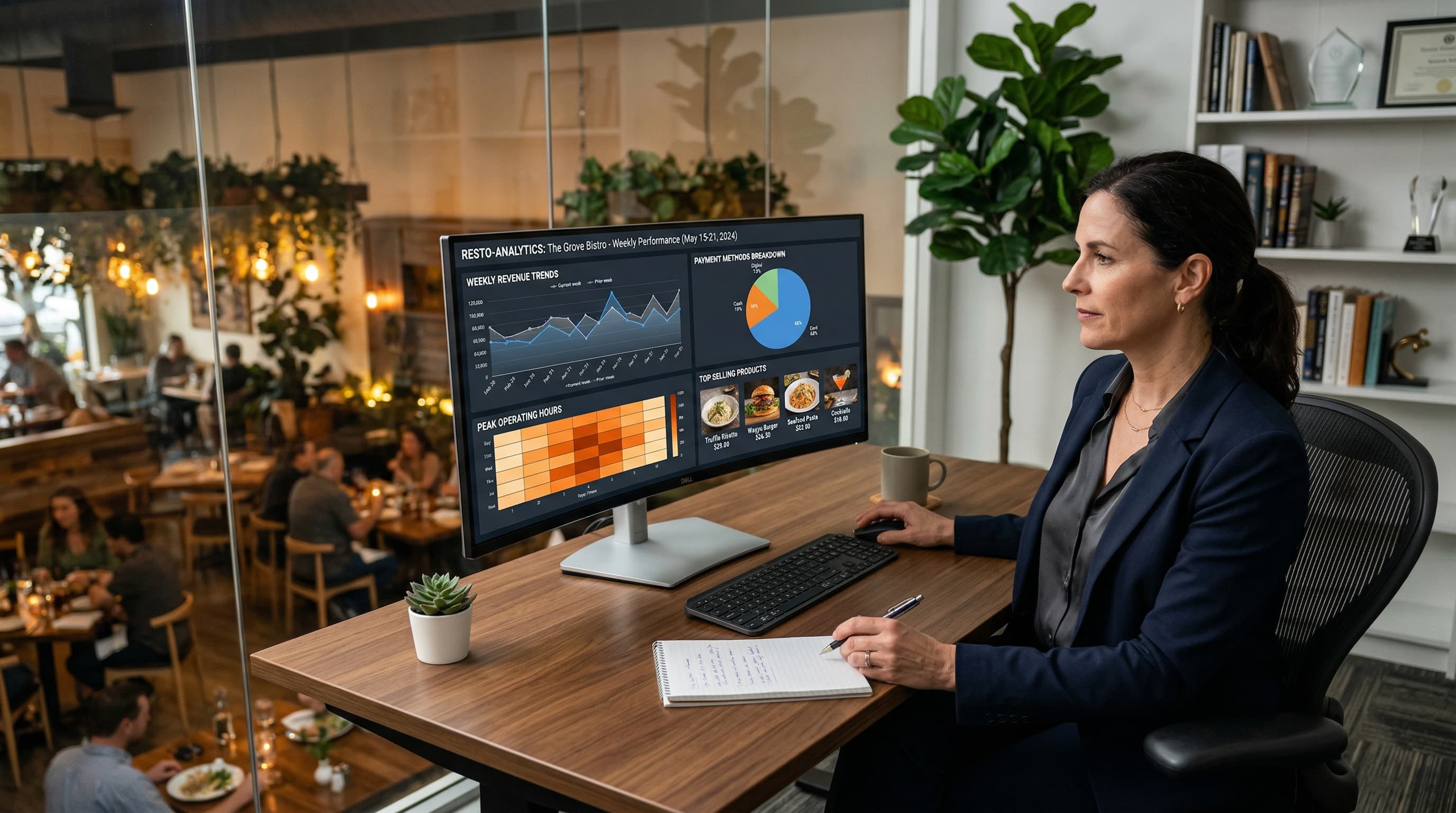 Panel de analytics con gráficos de ingresos y métricas clave